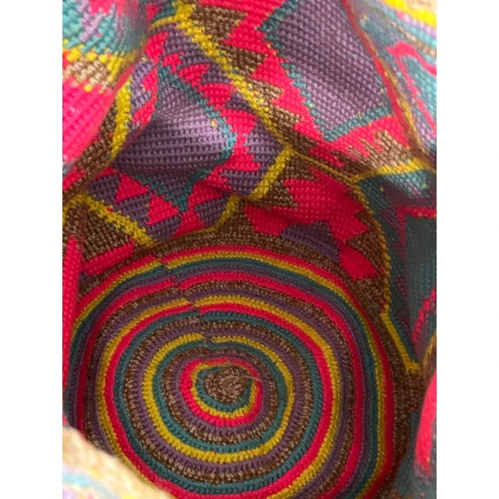 Handmade‎ Woven Crochet Bag Multi Color Diamond Pattern Tassels Shoulder Bag